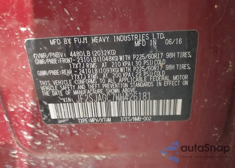 2017 Subaru Forester 2.5I Premium из США, поврежденный, VIN JF2SJAGC7HH426181